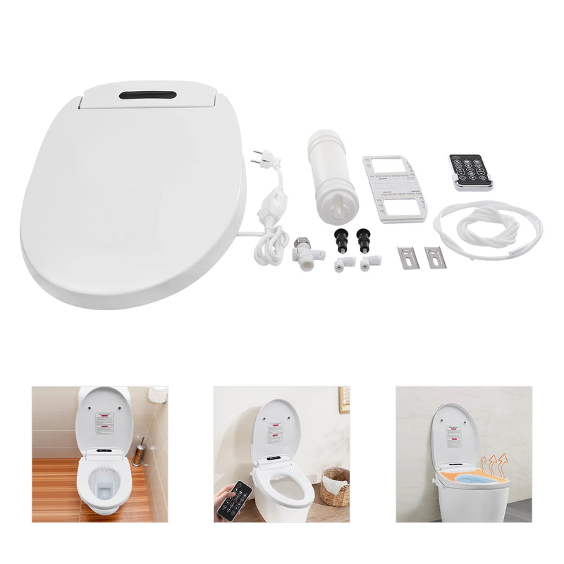Electronic Heated Smart Toilet  Seat Bidet with Air Dryer Adjustable Temp LED Night Light Self-Cleaning Nozzle Side Controls