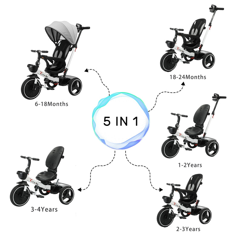 Ubravoo Baby Stroller Tricycle Ride Bike , 5-in-1, Adjustable Canopy, Sitting & Lying,Celerity Disassembly & Assembly,1-5 Years