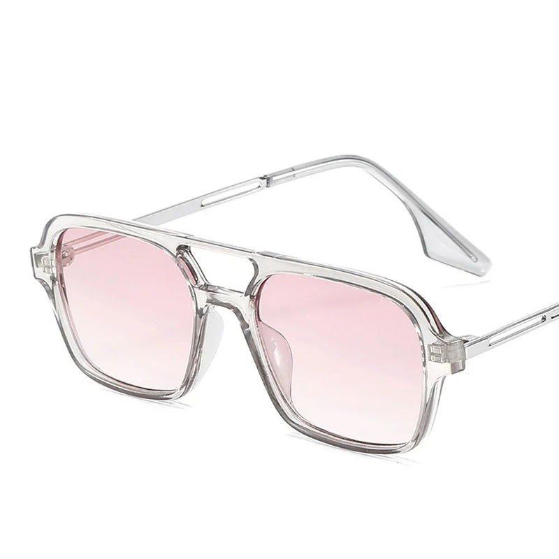 XaYbZc Retro Double Bridges Women Sunglasses Fashion Pink Gradient Eyewear Trending Hollow Leopard Blue Sun Glasses Men Shades