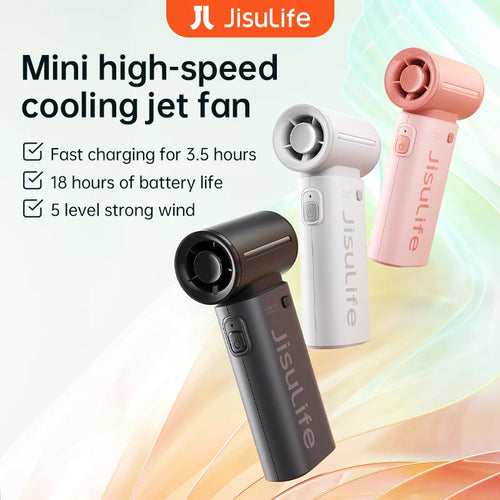 JISULIFE Handheld Turbo-Ventilator, superstarker Wind, 5 Geschwindigkeiten, lange Akkulaufzeit, 5000 mAh, über USB wiederaufladbar, vielseitiger Taschenventilator