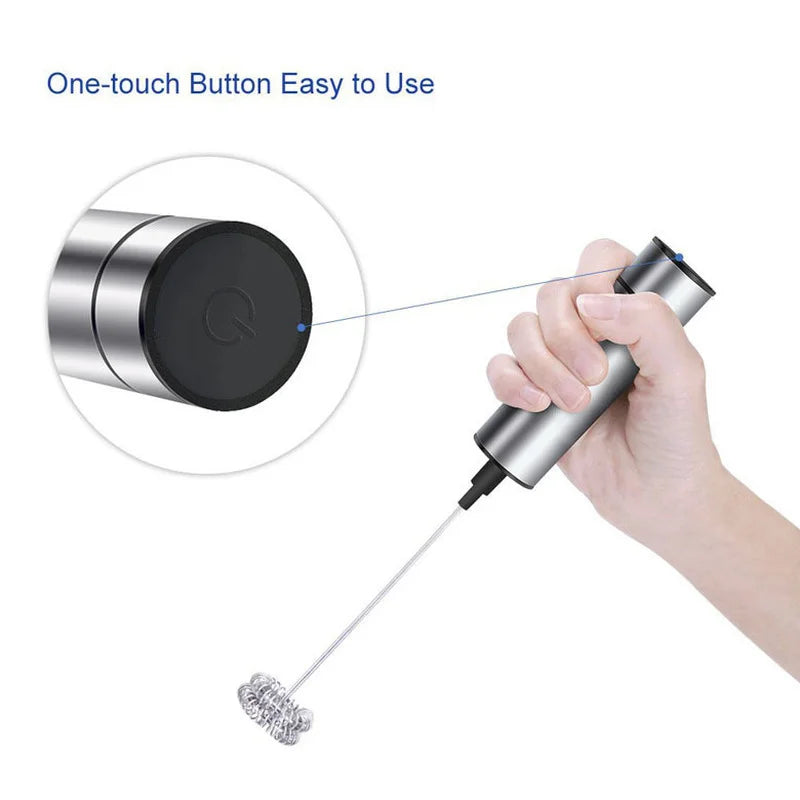 Electric Milk Frother Wireless Handheld Electric Powerful Stainless Steel Spring Mixer Foam Whisk Maker for Coffee Cappuccino