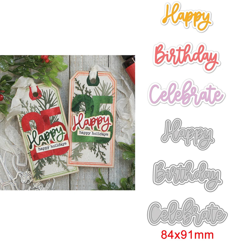 Stacking Shadow Happy Birthday/Happy Easter Metal Cutting Dies Sentiments Words Die Cut For DIY Scrarpbooking Paper Cards Making