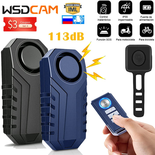 WSDCAM Motorrad-Fernbedienungsalarm 113dB Funk-Fahrrad-Diebstahlschutzalarm Sicherheitschutz Wasserdichter Elektroauto-Alarm