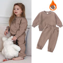 2026 Neuheiten Kleidung für kleine Mädchen Trainingsanzug 2-teiliges Set Warmer Fleece Einfarbiger Pullover+Hose Loungewear-Anzug für Kinder