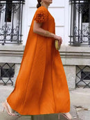 ANLAN Miyake Pleated Maxi Long Dress Mesh Petal Sleeve Half Turtleneck Formal Dresses for Women 2024 New Hot Sales 6KK9927