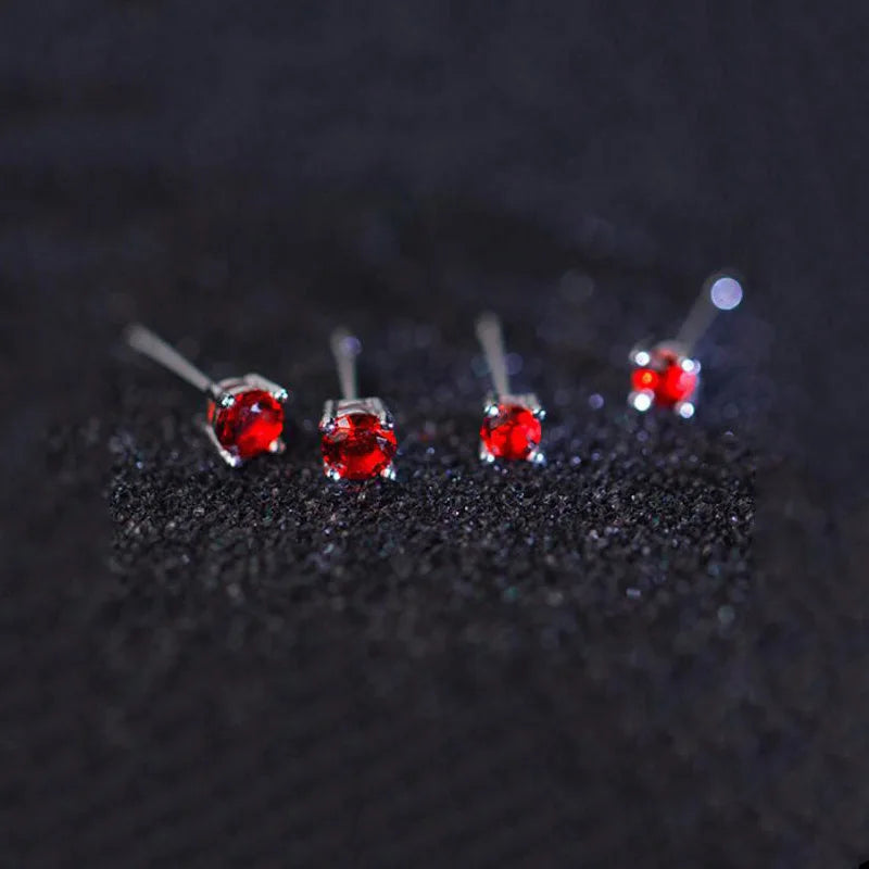 TrustDavis New 925 Sterling Silver Fashion Women's Cute Tiny 4mmX4mm Red Zircon Stud Earrings Gift For Girls Kids Lady DS238