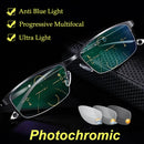 CLLOIO Photochromic Reading Glasses Men Progressive Multifocal Anti Blue Light Reading Glasses TR90 Hyperopia Presbyopia Glasses