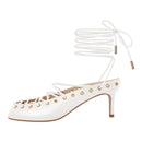 Onlymaker Women White Closed ToeLace Up Mules Kitten Heel Stiletto Summer Sandals Coeset Heels
