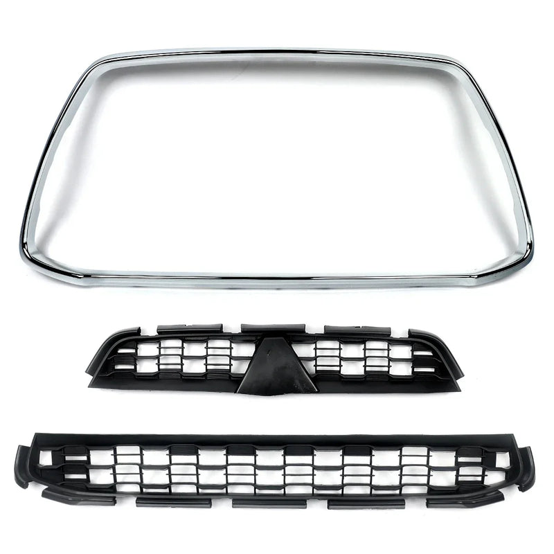 Front Bumper Lower Upper Grille Trim Set 3pc For13-15 Outlander Sport ASX RVR