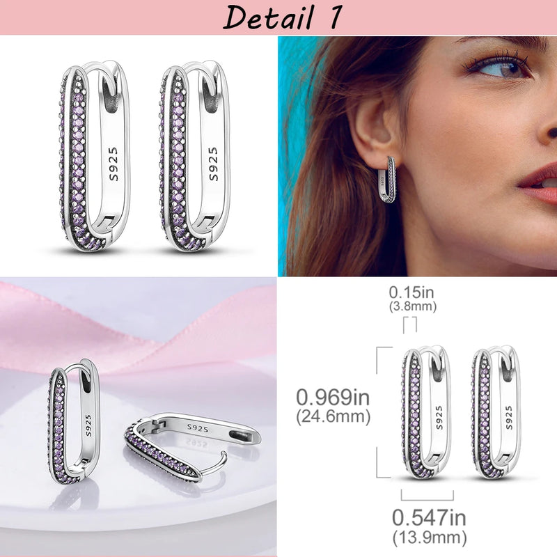 2023 Trend New Purple Pave U Shape Hoop Earring With Zircon Silver Color Luxury Earrings for Women Girl Female Jewelry Accessori