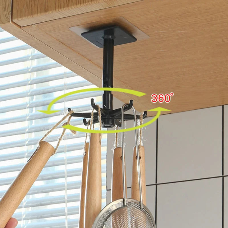 Kitchen Hook Multi-Purpose With 6 Hooks 360 Degrees Rotated Rotatable Rack For Organizer And Storage Spoon Hanger Kitchen Gadget