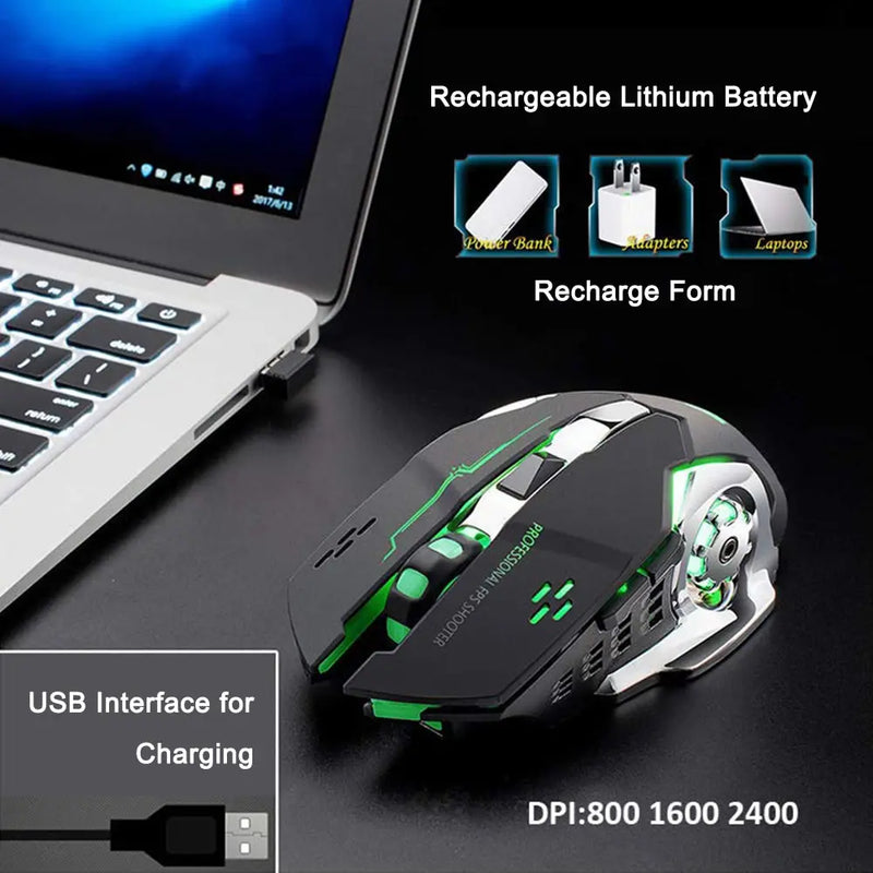 Gaming Mouse Wireless Rechargeable Optical Mice Silent Click DPI Adjustable Nano Receiver Ergonomic for PC Computer Windows Mac