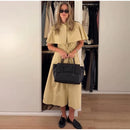 The Overcast Line | Belted Trench Midi Dress with Cape Overlay
