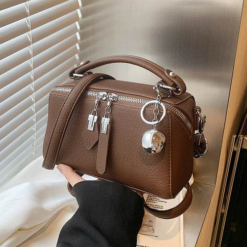 Classic Black Square Handbags for Women Autumn New Versatile Small Single Shoulder Crossbody Bags with Elegant Ball Pendant