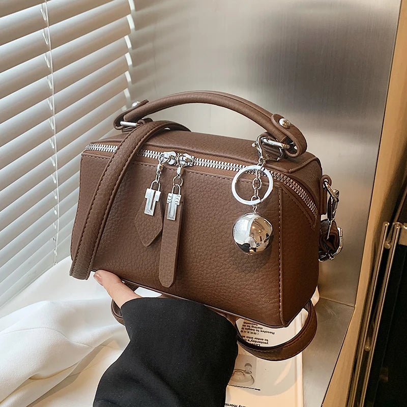 Classic Black Square Handbags for Women Autumn New Versatile Small Single Shoulder Crossbody Bags with Elegant Ball Pendant