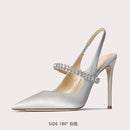 32-45 Size New Rhinestone Crystal Satins Sandals Fashionable Pointed 6cm/8cm/10cm Thin Heel Banquet Wedding Women's Single Shoes