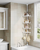 85-305 cm height adjustable shower rack with 4 trays bathroom shelf, shower corner no drilling necessary, white/black