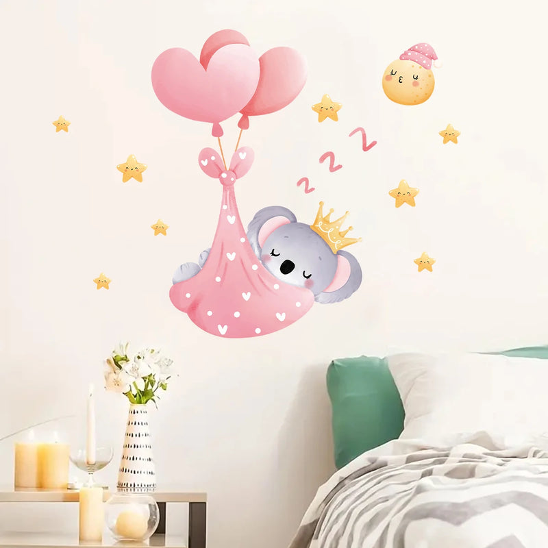 1Pc Balloon Dance Rabbit Wall Stickers Children Girls Room Decoration Bedroom Gift Nursery Kids Roomdecor for Living Room