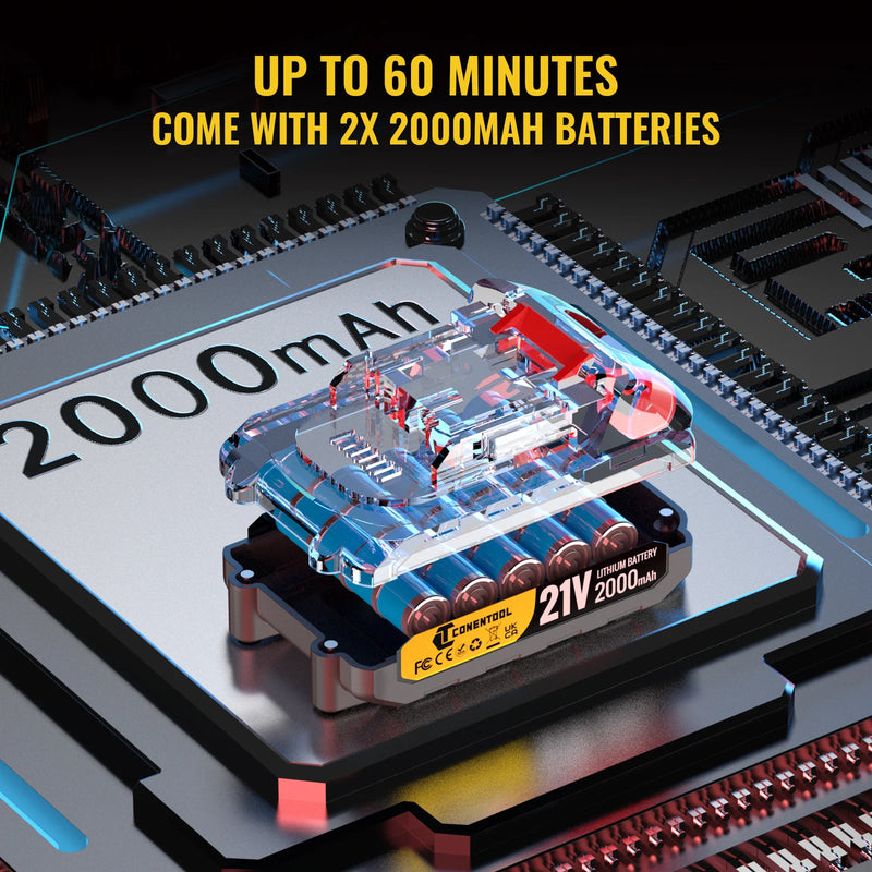 Conentool 21V Cordless Electric Lawn Mower 2*Batteries Grass Trimmer Adjustable Length Lightweight Household Garden Yard Cutting