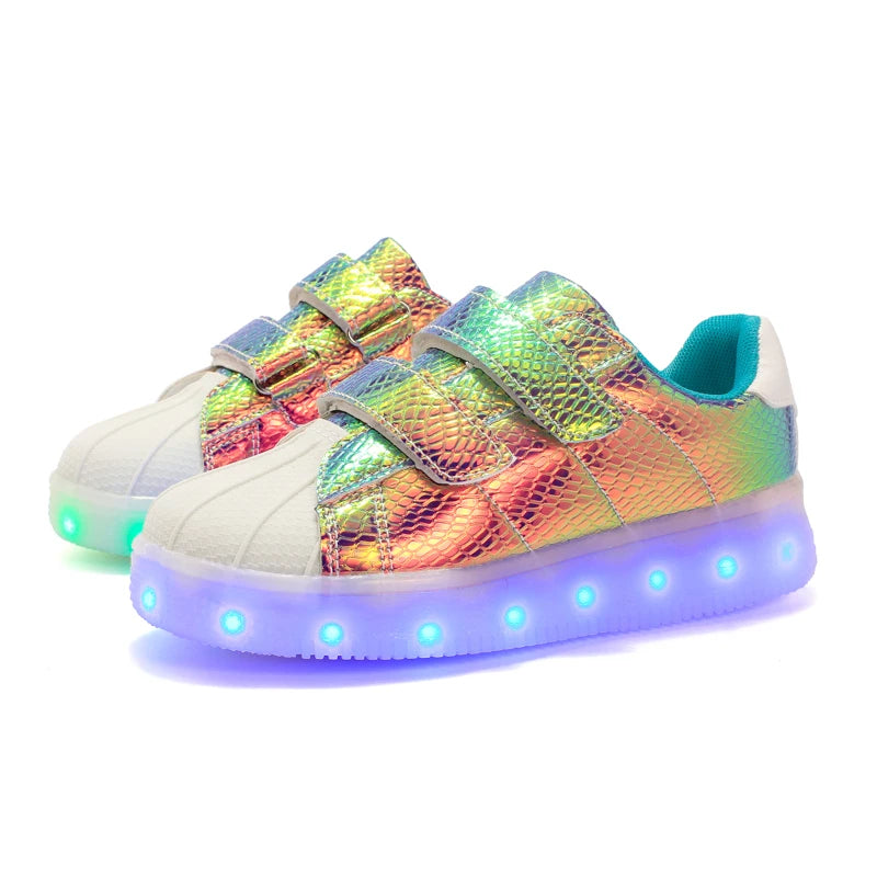 JawayKids New USB rechargable Led Kids Shoes With Light,boys girls superstar shoes women,Men Fashion Light Up Led Glowing Shoes