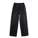 HH Women Trendy Cross Waist Wide Leg Jeans Asymmetrical Button Fly High Waist Baggy Denim Pants For Streetwear Y2K Outfits