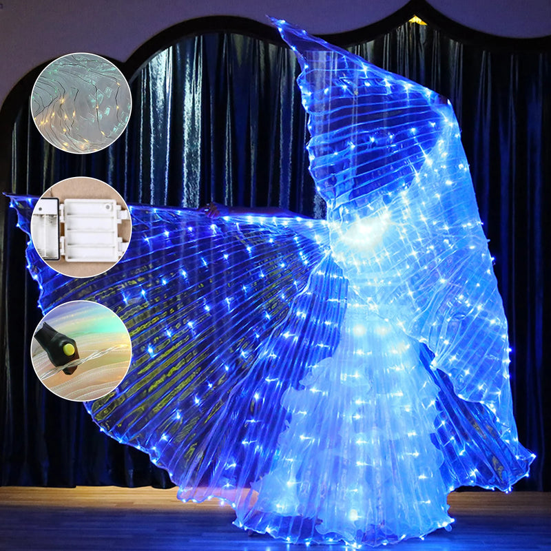 LED Isis Wings Belly Dance Colorful Butterfly Wings Glowing Light Up Costume Performance Clothing for Halloween Christmas Party