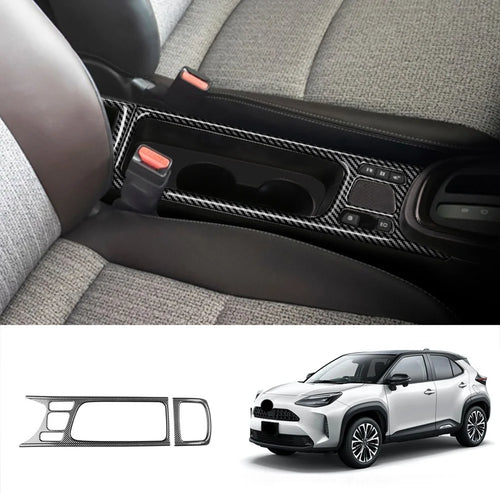 Kohlefaser Mittelkonsole Getränkehalter Dekorationsabdeckung Zierleisten Aufkleber für Toyota Yaris CROSS 2021 2022 RHD