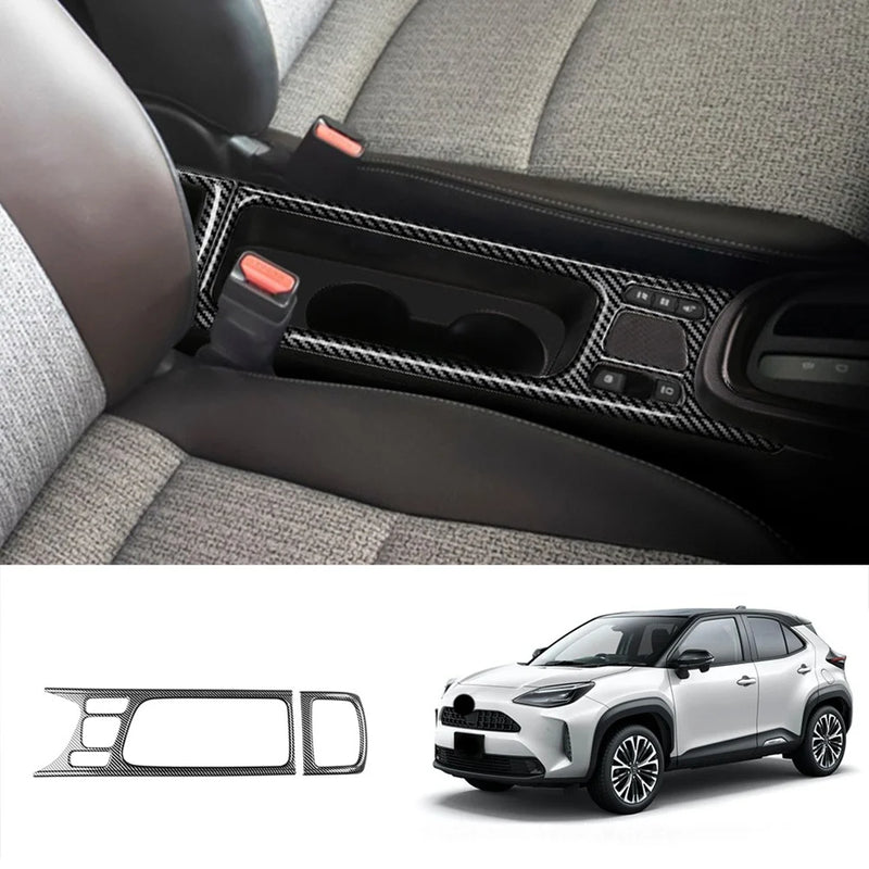 Carbon Fiber Center Console Water Cup Holder Decoration Cover Trim Stickers For Toyota Yaris CROSS 2021 2022 RHD