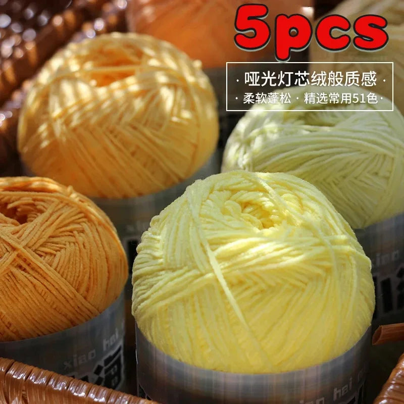 5pc Super Fine Chenille Soft and Fluffy Yarns for Knitting and Crochet, Small Sponge Wool, Matte Corduroy Wool, 40g