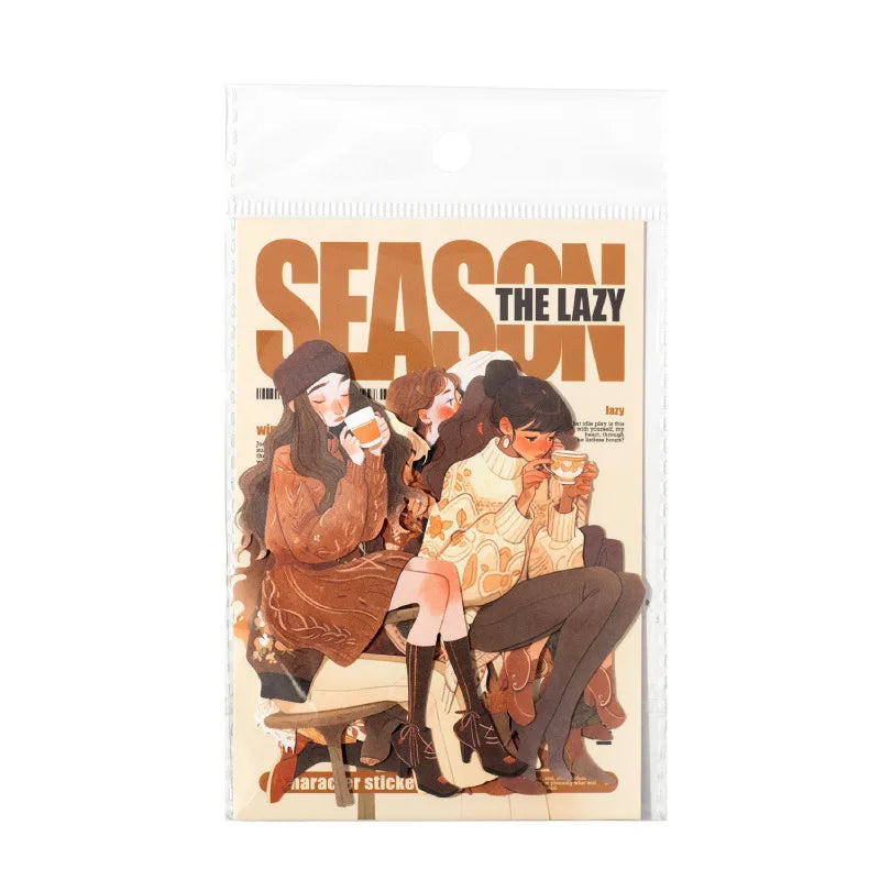 JIANWU Lazy Season Series Kawaii Girl Character Landscaping Sticker Creative DIY Journal Material Collage Stationery