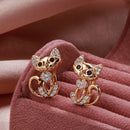 SYOUJYO Fashion Retro Cute Kitten Earrings For Women 585 Rose Golden Natural Zircon Micro Wax Inlaid Daily Party Fine Jewelry
