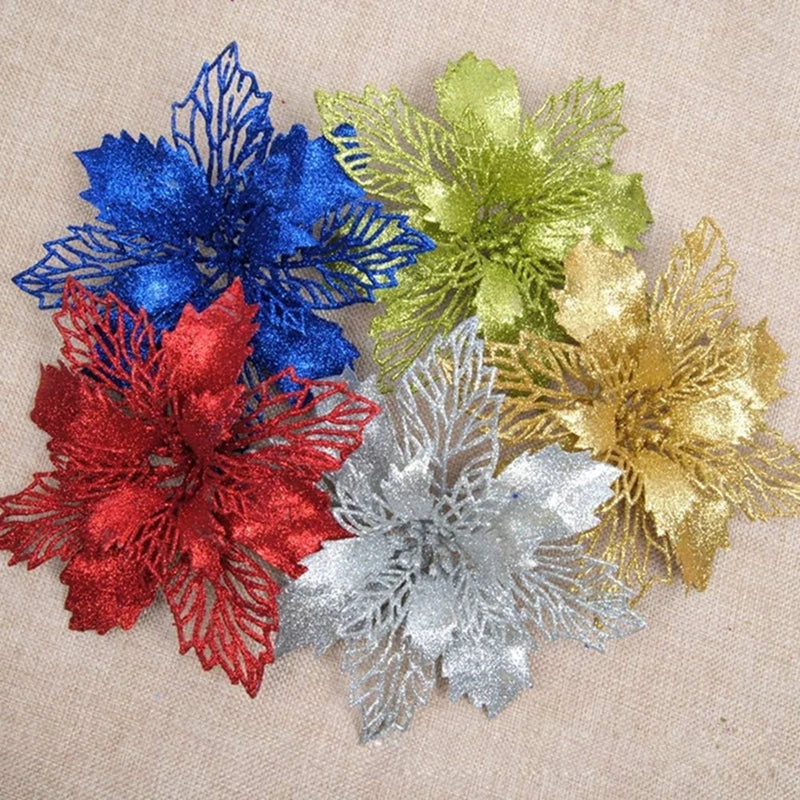 5/10Pcs 9CM Christmas Decoration Artificial Flowers Xma Tree Pendant Ornaments Home Decor Navidad New Year 2025 Party Supplies