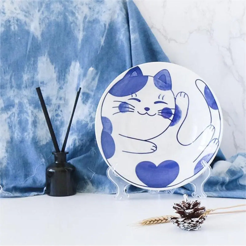 Lucky Cat Pattern Ceramic Dessert Sauce Dish Tableware 10cm Underglaze Seasoning Plates Japanese Style Sushi Snack Plates