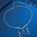 New Luxury Brand Fashion Green Water Drop Crystal Necklace Earring Set for Women Exquisite Wedding Bride Zircon Jewelry Set Gift