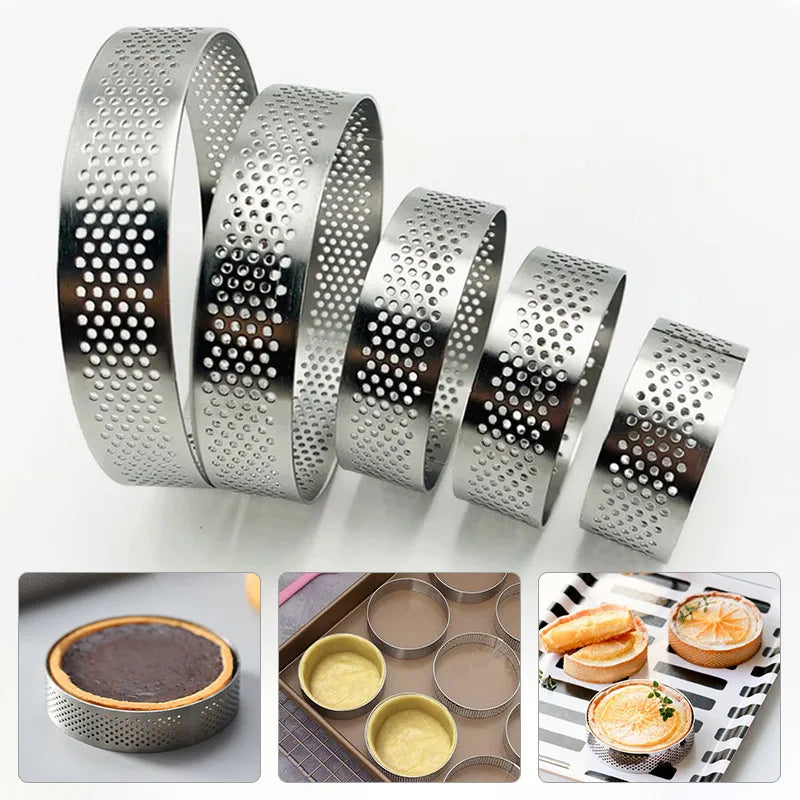 5-10cm Tart Ring Stainless Steel Tartlet Mold Circle Cutter Pie Ring Diy Heat-Resistant Perforated Cake Mousse Mold Baking Tools