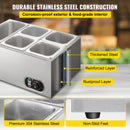 VEVOR 110V Commercial Food Warmer 1x1/3GN&4x1/6GN 5-Pan Stainless Steel Bain Marie 13.7 Quart Capacity for Catering Restaurants