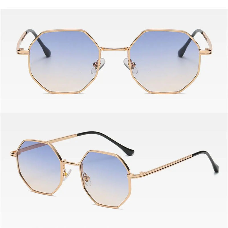 Luxury Retro Polygon Sun Glasses Square Sunglasses for Men Women Fashion Metal Frame Glasses UV Protection Vintage Metal Shades