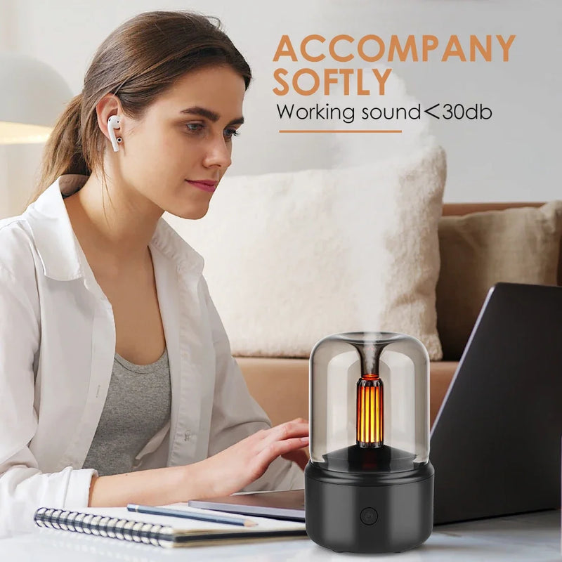 Simulation Flame Diffuser USB Essential Oil Aromatherapy Office Home Flame Humidifier Aroma Diffuser With Warm LED Candle Lamp