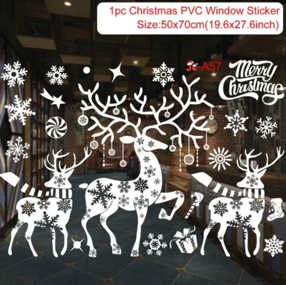 Christmas Window Stickers Merry Christmas Decorations For Home 2024 Christmas Wall Sticker Kids Wall Decals Happy New Year 2025
