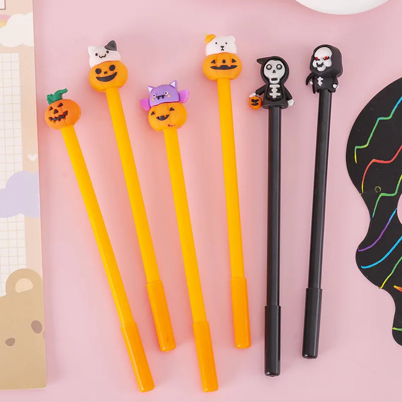 6 Pieces Stationery Cute Cartoon Halloween Pumpkin Cushaw Gel Pen Creative