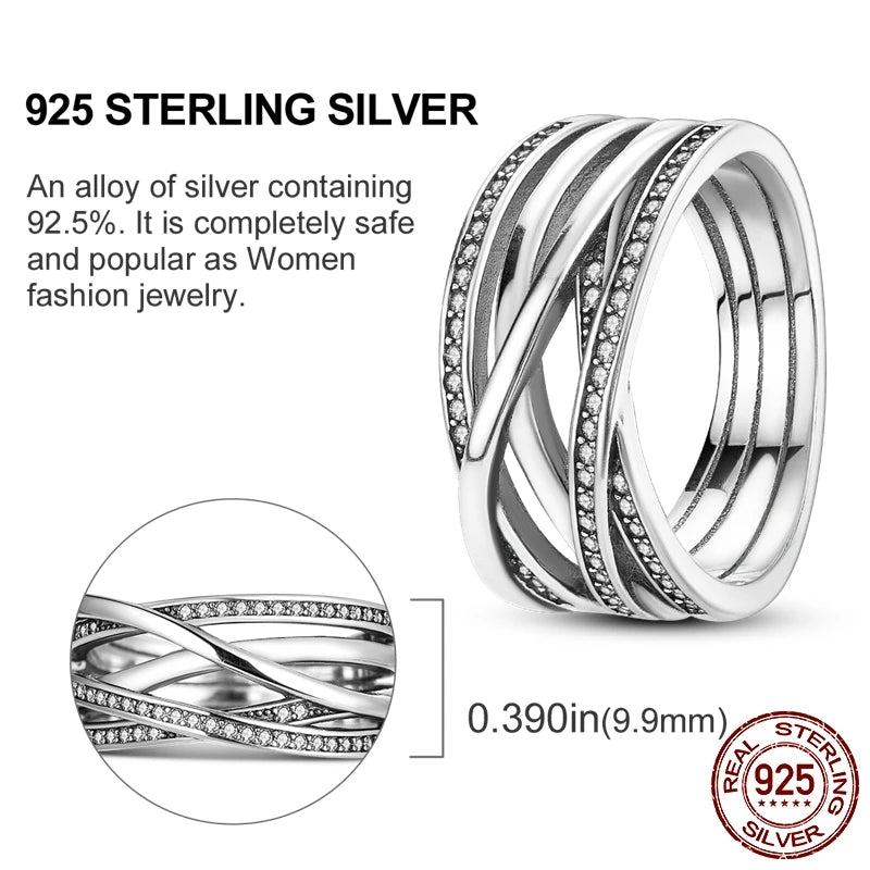 Original 925 Sterling Silver Women Finger Rings for Women Silver Cocktail Ring Geometric Butterfly Round Shape Luxury Jewelry