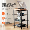 SucceBuy 4-Tier AV Media Stand Audio/Video Stand with Strengthen Tempered Glass Shevles for DVD Adjustable Media Storage Cabinet