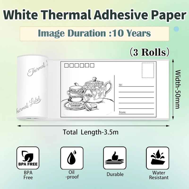 Colorful Thermal Sticker Paper for M02/M02 Pro/M02S/M03AS/M04S Mini Printer Printing Paper, Self-Adhesive Thermal Paper 3 Rolls