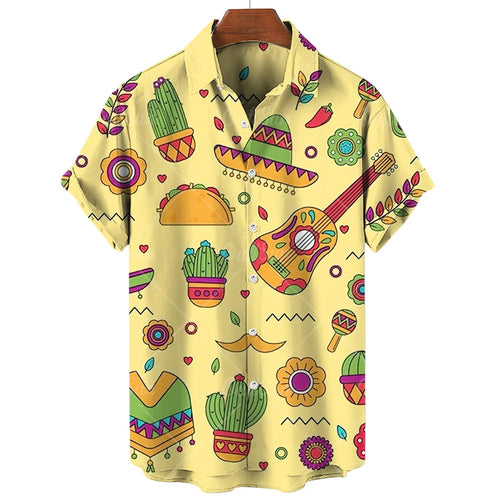 Vintage Herrenhemd Mexikanischer Stil 3D-Druck Herrenbekleidung Sommer Lässig Hawaii Strand Hawaiian Harajuku Mode Urlaubshemd
