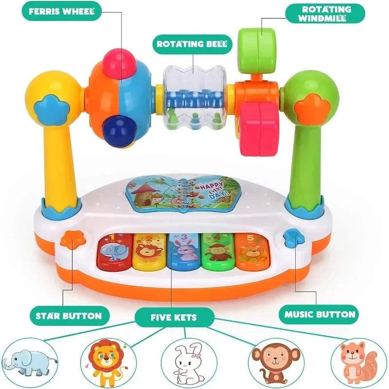 Baby Piano Toys Kids Rotating Music Piano Keyboard With Light Sound Music Toys for Toddlers Early Educational Game Toy Gifts