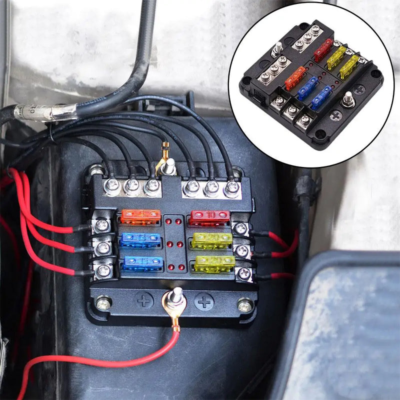 Car Boat Fuse Box Holder With 6 Ways 12 Ways Fuse Holder Block & Warning Indicator 12V 36V Power Distribution Panel Board