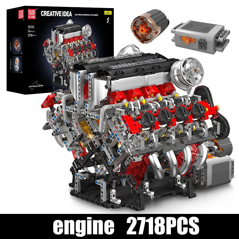 Mould King 10130 Technical Car Engine Toys The Motorized F488 Supercar V8 Engine Building Block Brick Kids Christmas Gift