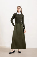AP 2025 Autumn and Winter Women Hollow Sweater and Satin Sleeveless Dress Elegant Fashion Lady Clothing