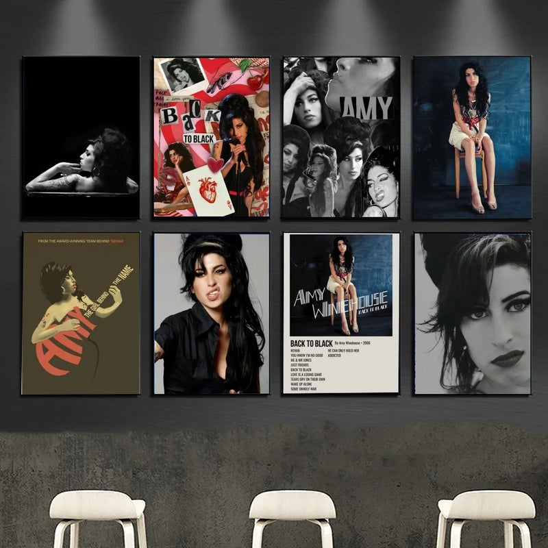 Beauty Woman Amy Winehouse Music Singer Star Poster Kraft Club Bar Paper Vintage Poster Wall Art Painting Bedroom Study Stickers