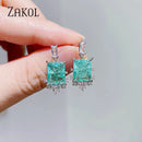 ZAKOL Blue Pink Rectangle Cubic Zirconia Drop Earrings for Women Girls Fashion Jackpot Wedding Accessories EP1196